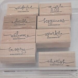 Stampin Up Warm Words 2006 Rubber Stamp Set of 8 Retired Mounted Used Scrapbook